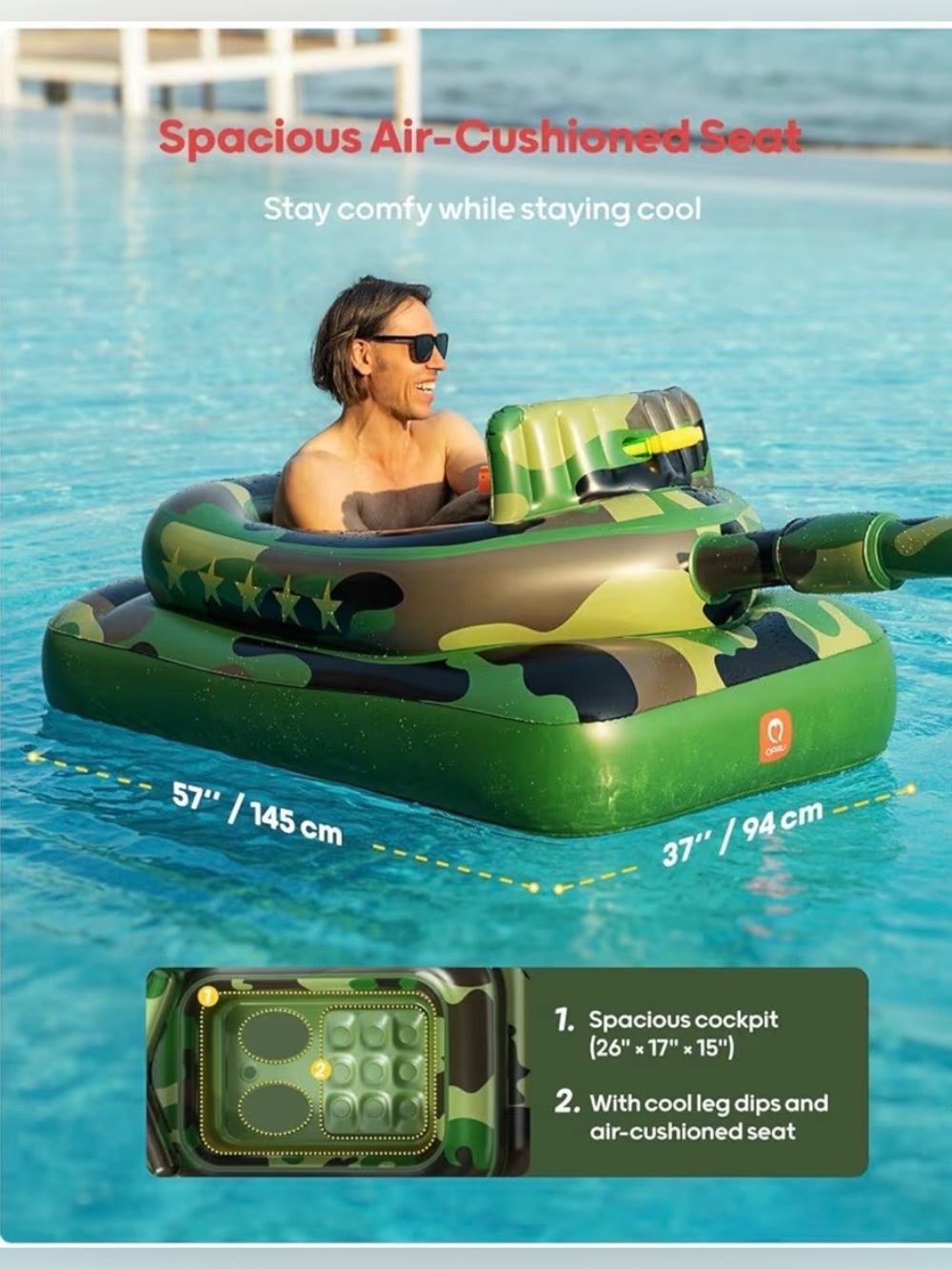 Camouflage Inflatable Adult Pool float - Picture 4 of 6